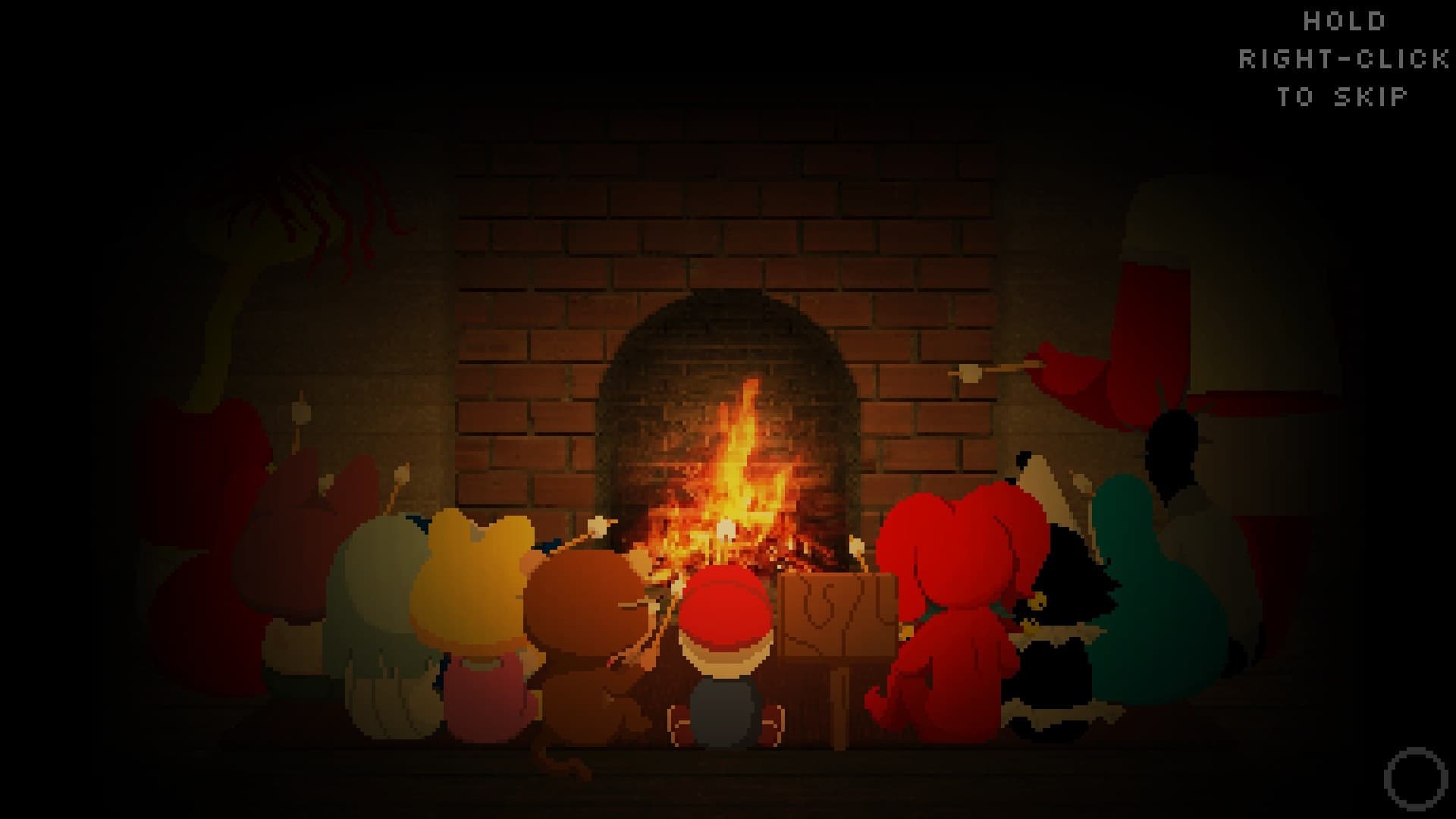 Endacopia characters gathered around a fire during a hidden story scene