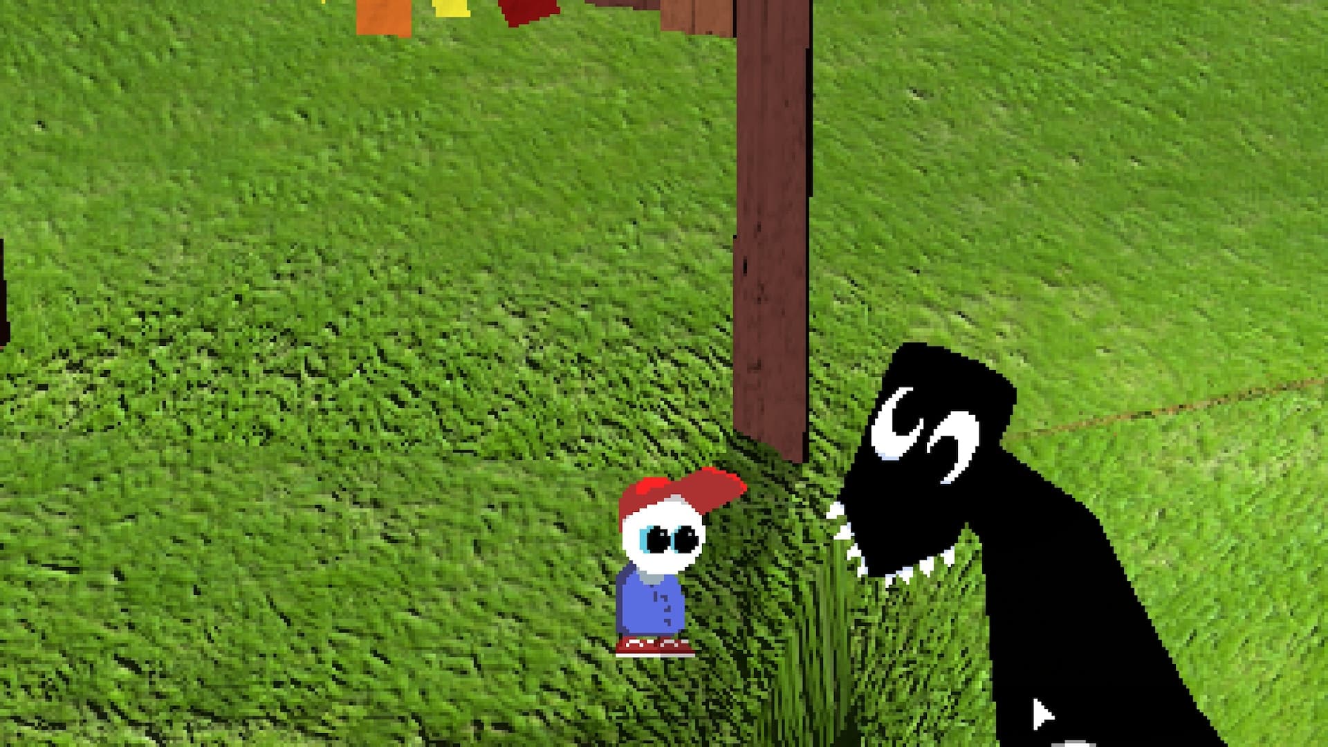 Mellow facing a dark creature during an Endacopia combat sequence