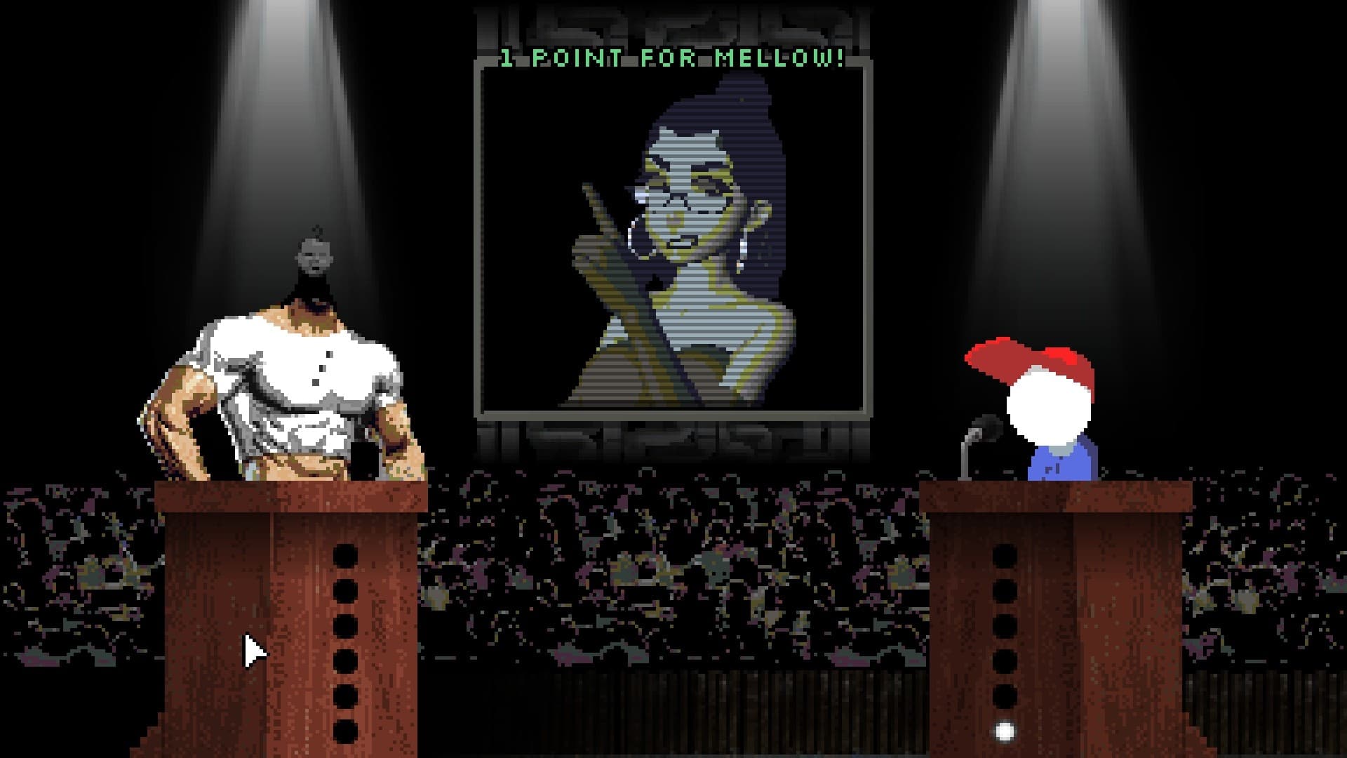 The Bride appearing on a screen in Endacopia's underground route