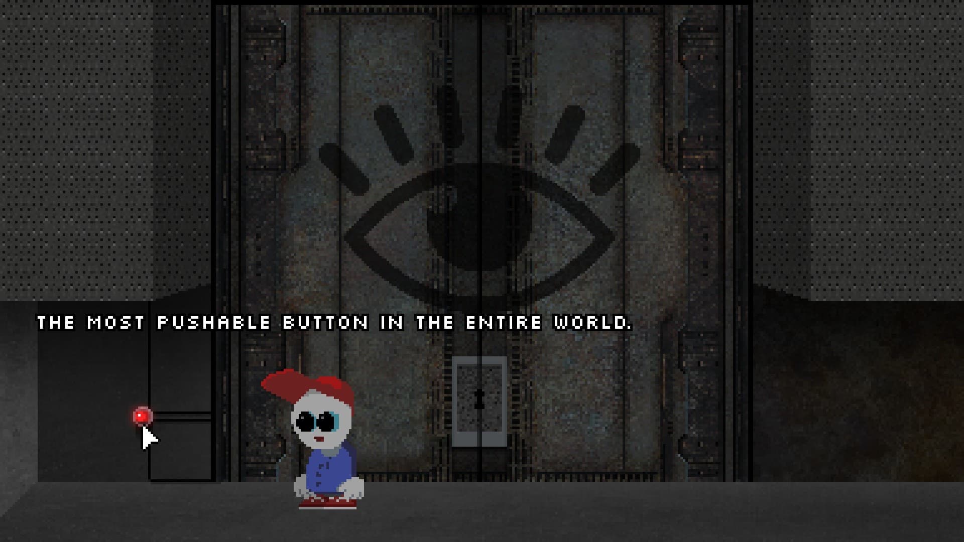 Mellow approaching the eye-marked hidden door in Endacopia
